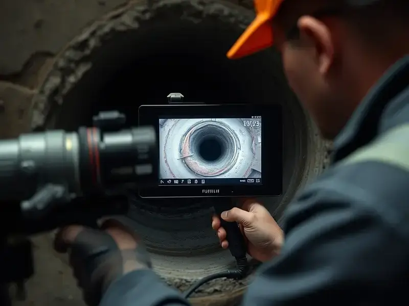 Plumber using diagnostic equipment